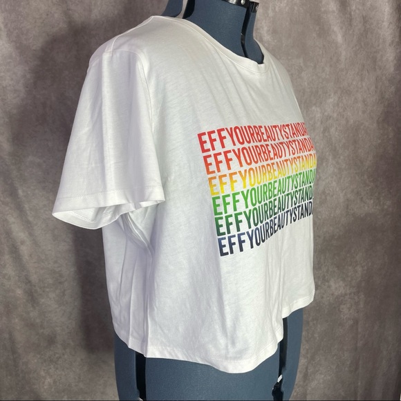 Fashion To Figure “EFFY Your Beauty Standards” White Cropped Tee Size 1X - Picture 5 of 14